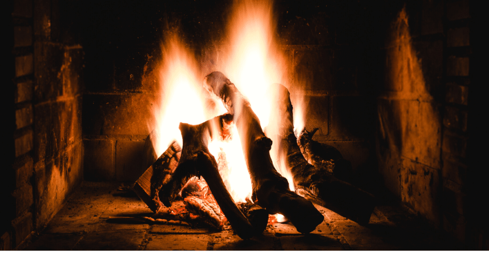 roaring fire in fireplace